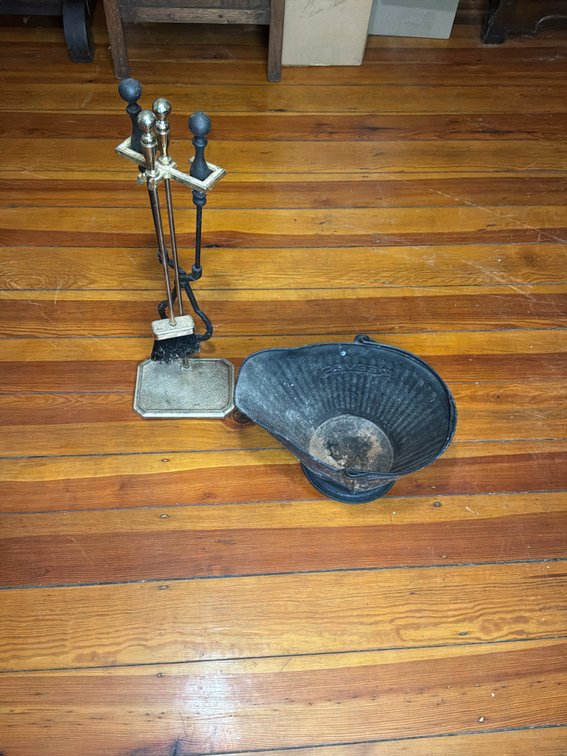Metal Coal Scuttles and Fireplace Tool Sets