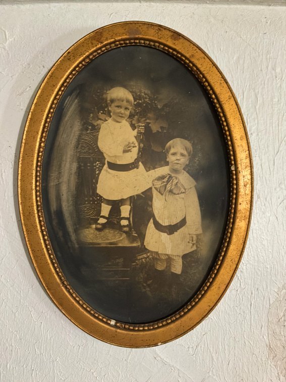 Framed Oval Portrait Photograph of Two Children
