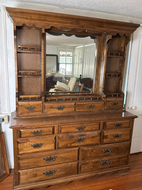 Ten-Drawer Wood Dresser with Mirrored Hutch
