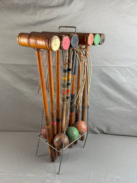 Wooden Croquet Set with Wire Caddy Rack