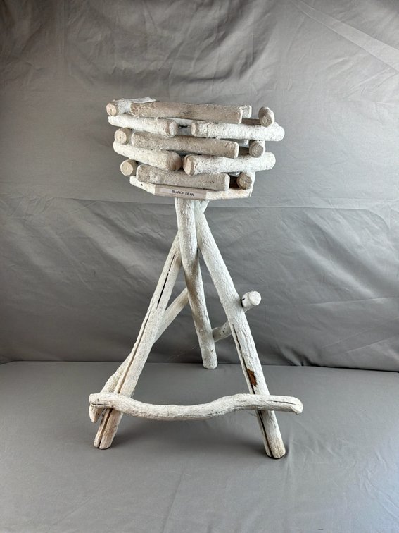 Rustic White-Painted Branch Planter Stand