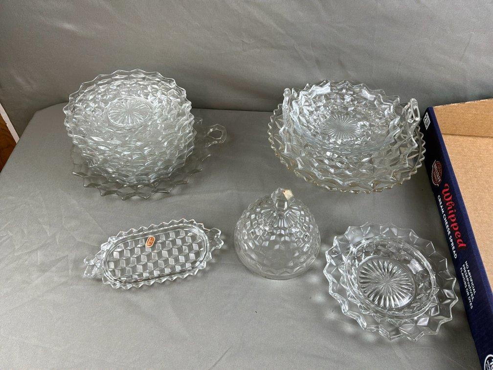 Fostoria Clear Pressed Glass Cube Pattern Tableware