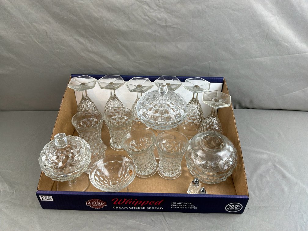 Fostoria Cube Pattern Clear Pressed Glass Tableware