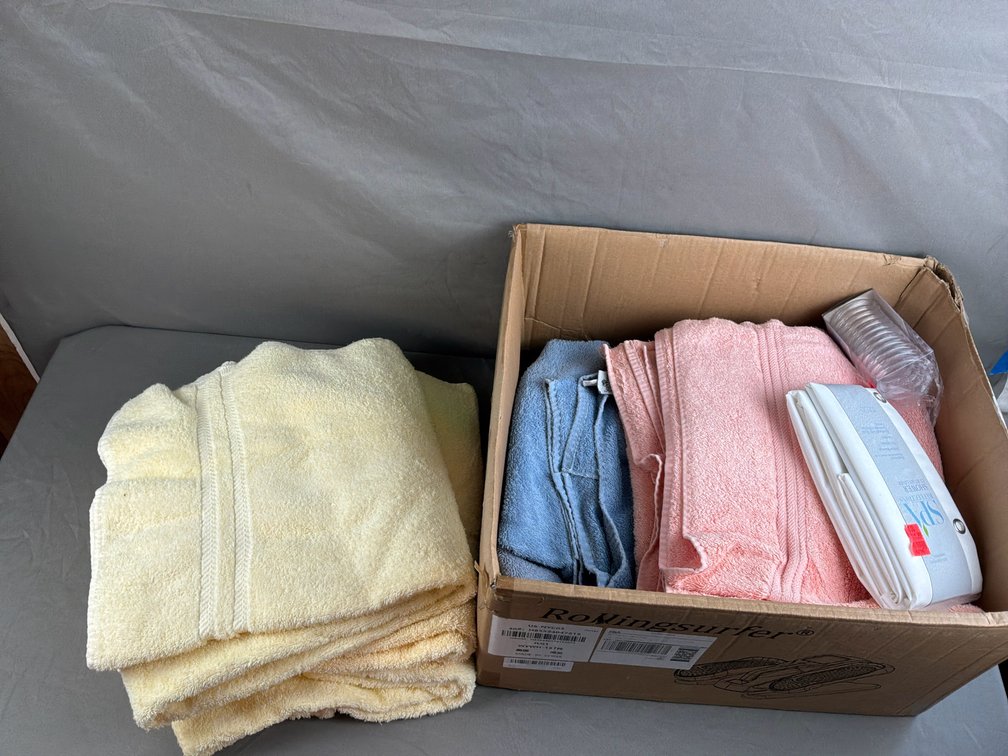 Terry Cloth Bath Towels, Shower Liner, and Shower Rings