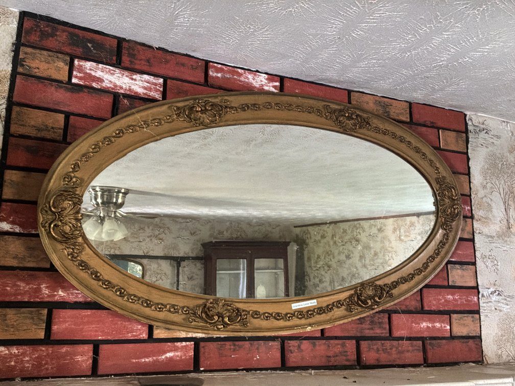 Oval Wall Mirror with Gold-Toned Molded Frame