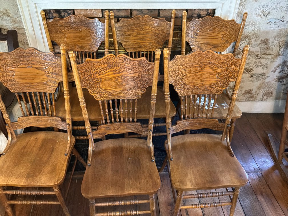 Set of Six Pressed-Back Oak Dining Chairs