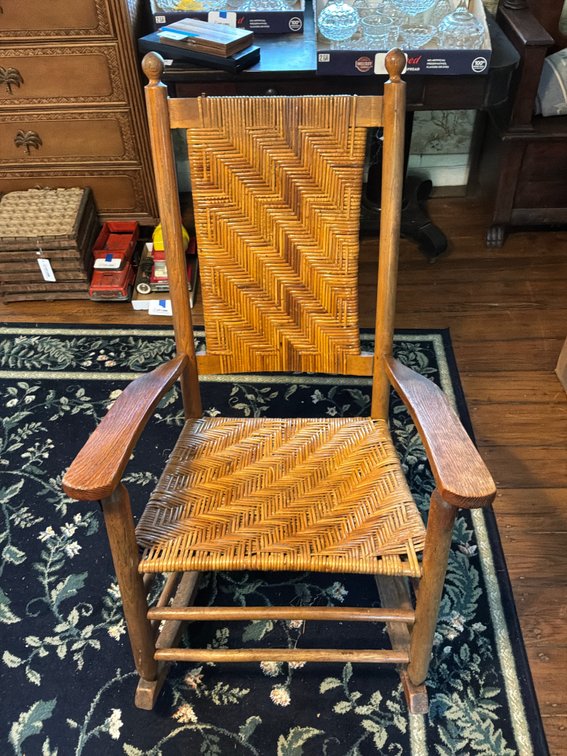 Wooden Rocking Chair with Woven Chevron Seat and Back