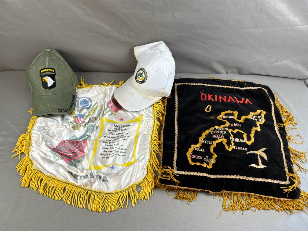 101st Airborne Baseball Caps and Okinawa Souvenir Textiles