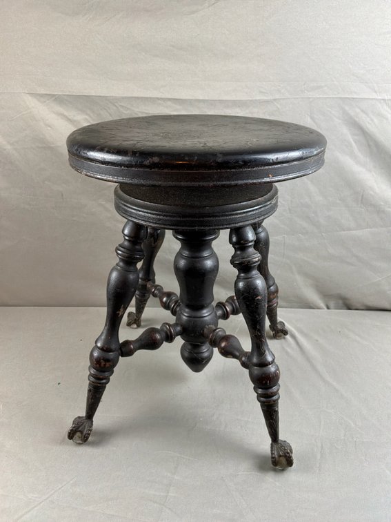 Dark Wood Swivel Piano Stool with Glass Ball and Claw Feet