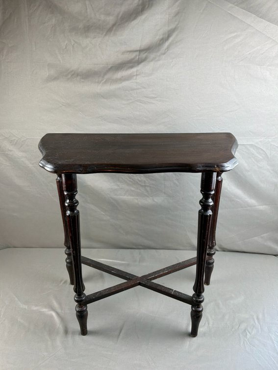 Dark Wood Side Table with Turned Fluted Legs and X-Stretcher
