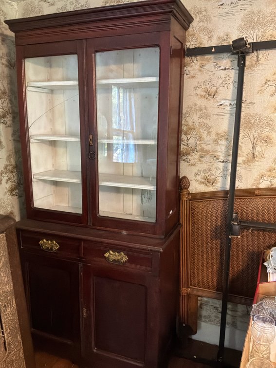 Wood Hutch Cabinet with Glass Display Doors