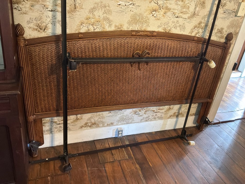 Woven Rattan Headboard and Metal Bed Frame