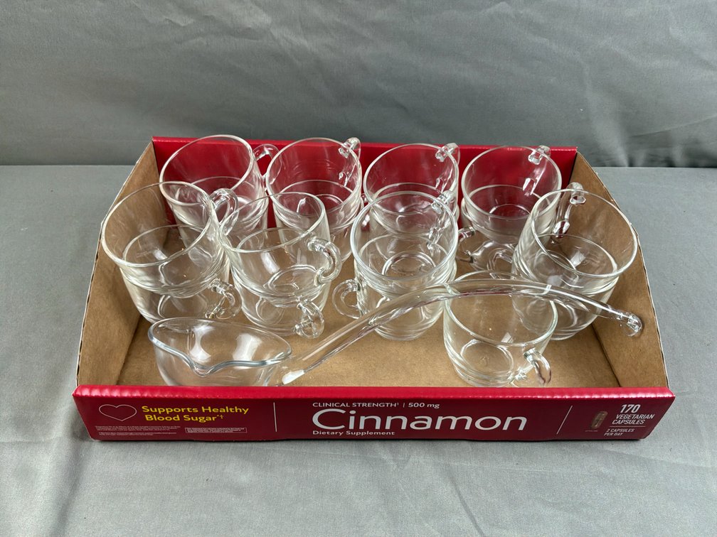 Clear Glass Punch Cups and Ladle