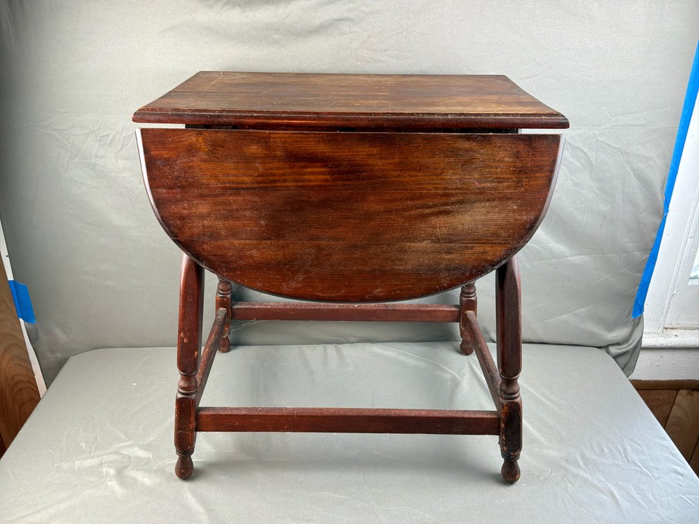 Wood Drop-Leaf Side Table with Turned Legs