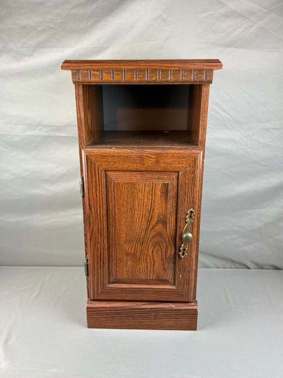 Oak Finish Single-Door Accent Cabinet with Open Shelf