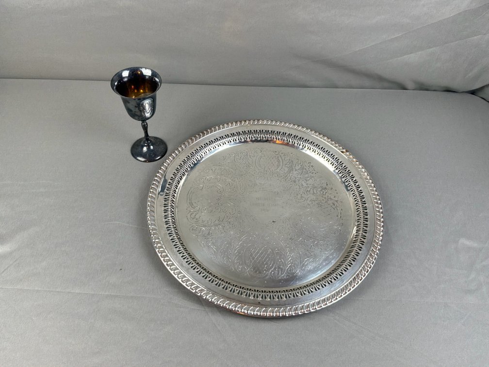 Silver-Plated Presentation Tray and Stemmed Goblet