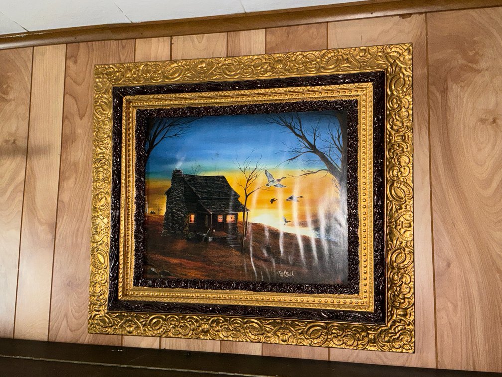 Lisa King-Smith Framed Cabin Landscape Painting