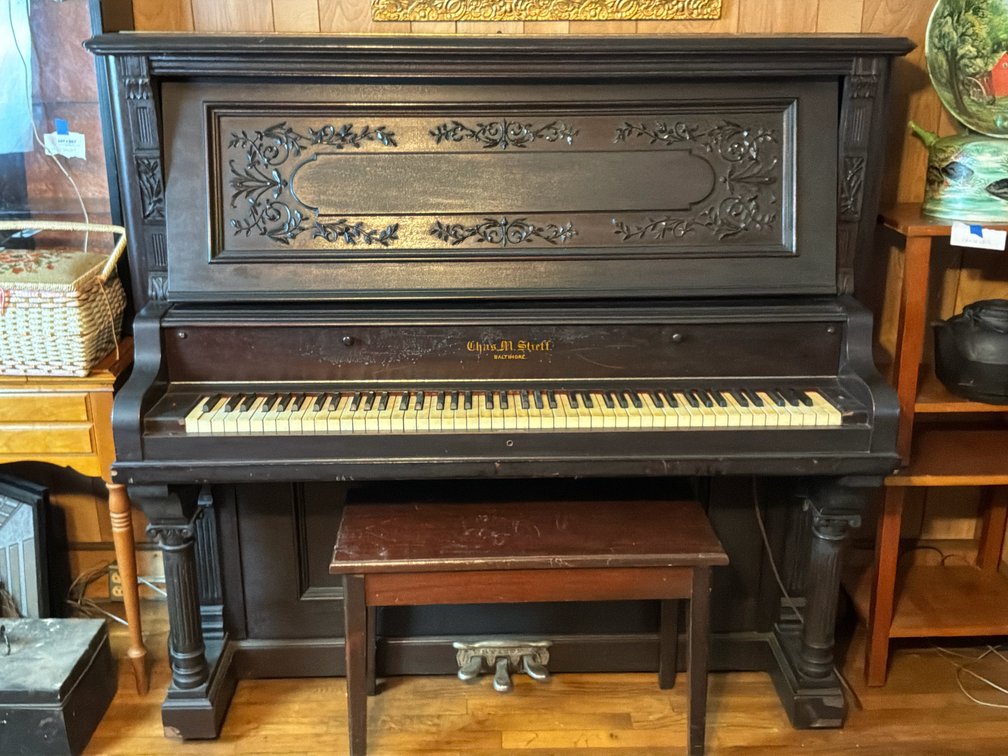 Chas. M. Stieff Dark Wood Upright Piano with Bench