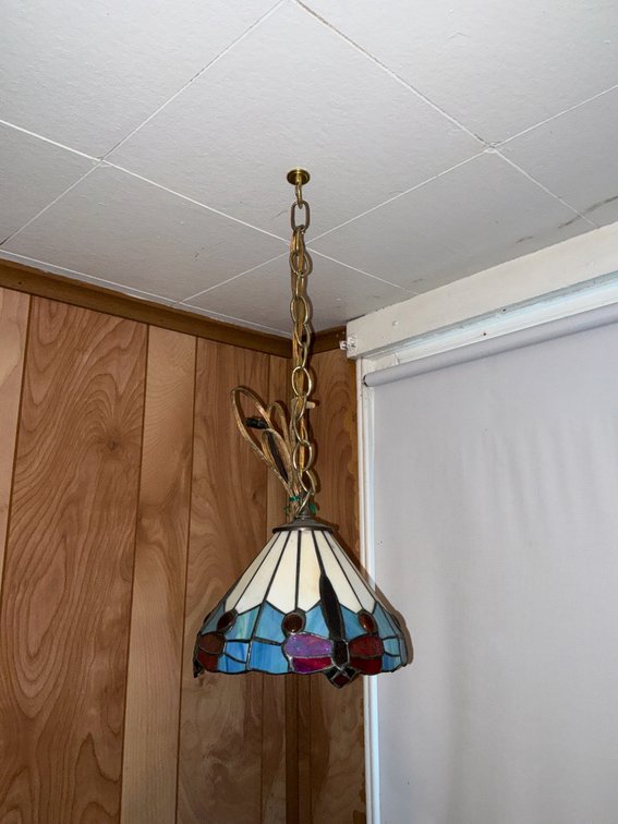 Leaded Stained Glass Dragonfly Motif Pendant Lamp