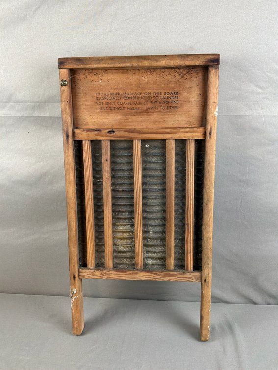 Wooden Washboard with Ribbed Metal Rubbing Surface