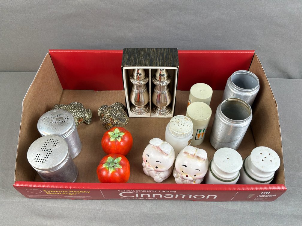 Salt and Pepper Shakers and Aluminum Canisters