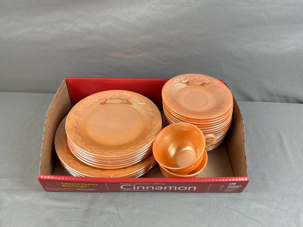 Fire-King 29-Piece Peach Lustre Dinnerware Set