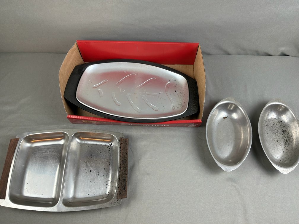 Metal Serving Dishes, Divided Dish, and Sizzler Platter