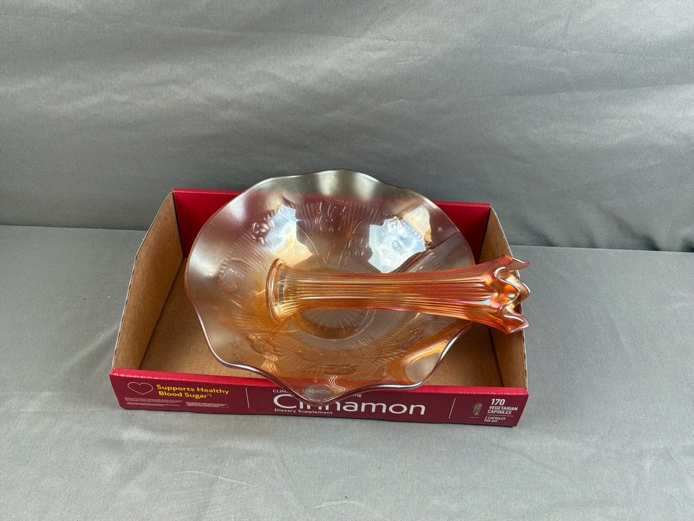 Marigold Carnival Glass Bowl and Vase
