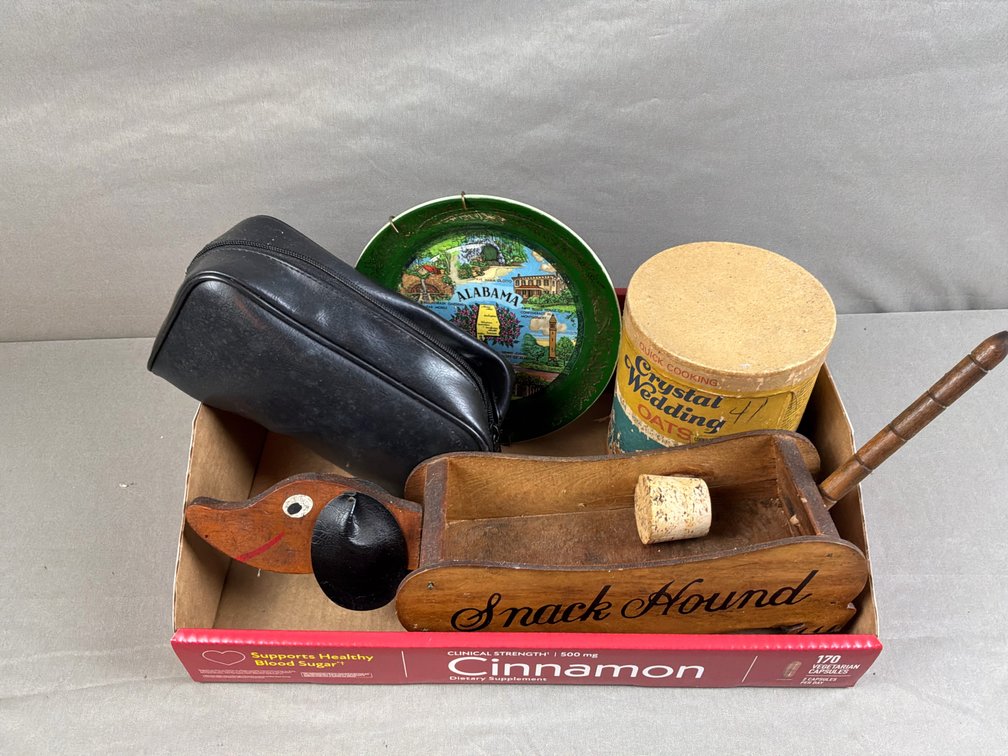 Wooden Snack Hound Caddy, Souvenir Plate, and Oats Container