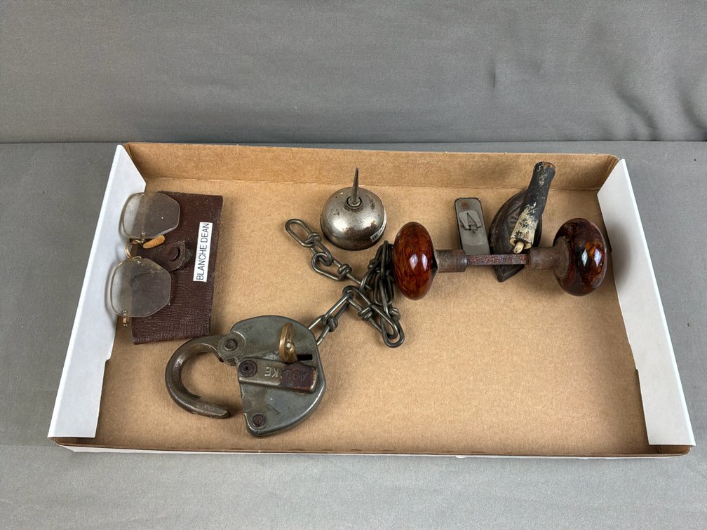 Padlock, Miniature Sad Iron, Doorknob Set, and More