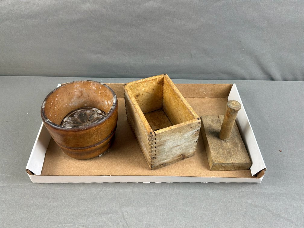 Wooden Butter Mold, Box Mold, and Press Paddle