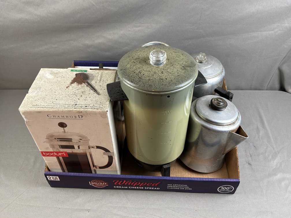 Coffee Urn, French Press, and Percolator Coffee Pots