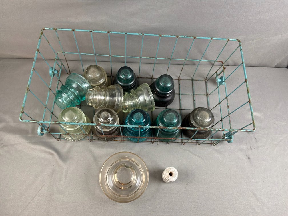 Glass Insulators, Ceramic Insulator, and Wire Basket