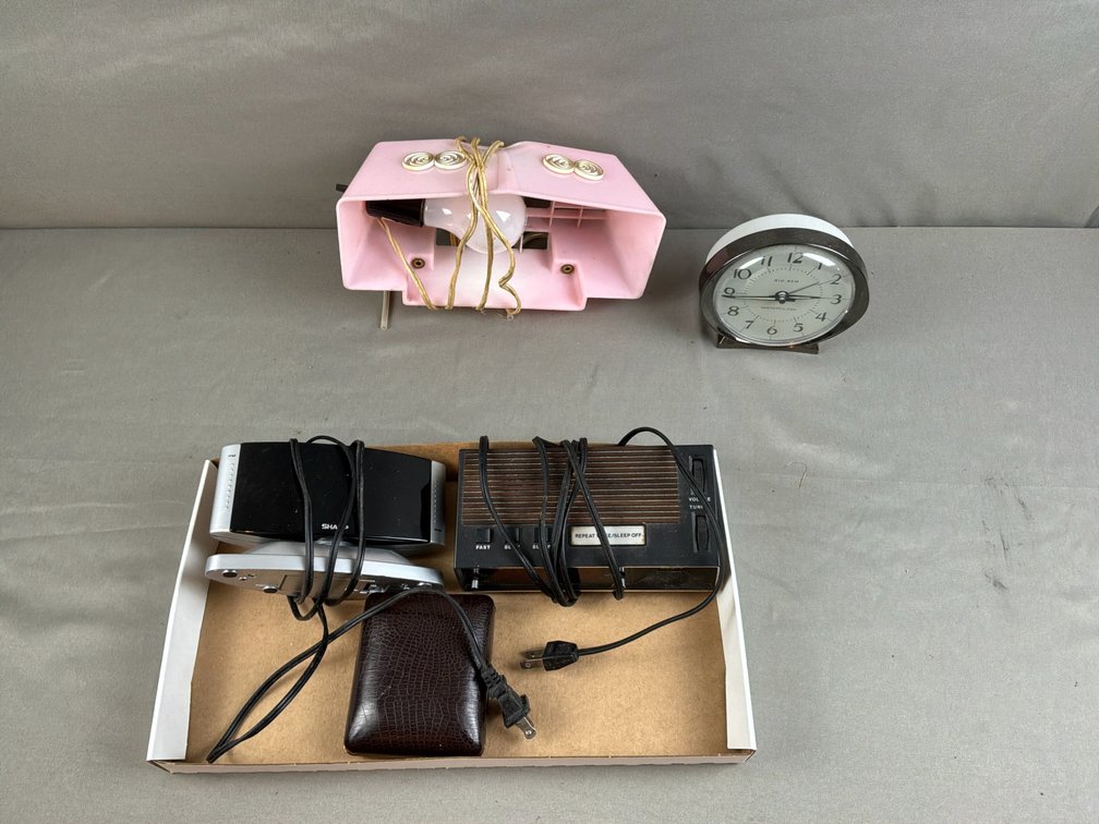 Alarm Clocks, Clock Radio, and Headboard Lamp