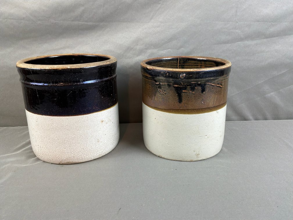 Two-Tone Cylindrical Ceramic Stoneware Crocks