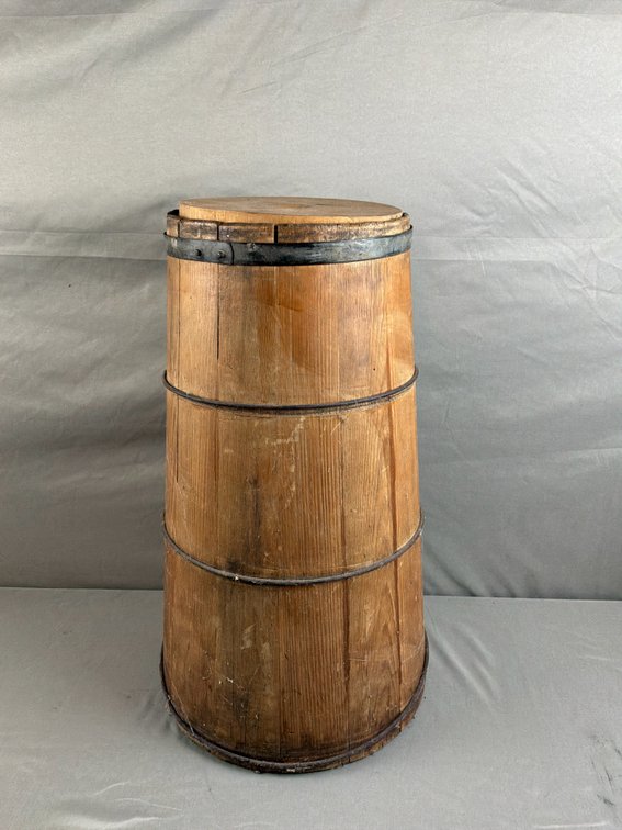 Tapered Wooden Stave Butter Churn with Lid