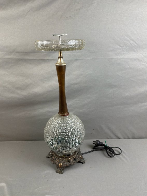Cast Metal and Pressed Glass Illuminated Ashtray Stand