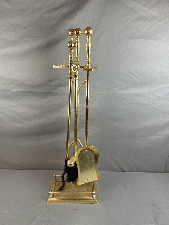Brass-Tone Fireplace Tool Set with Stand