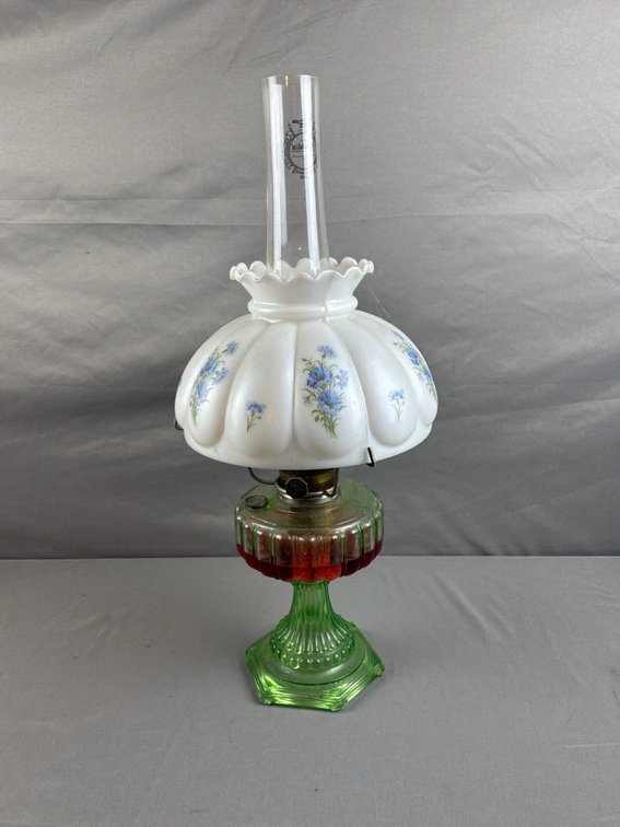 Aladdin No. 23 Kerosene Lamp with Floral Milk Glass Shade