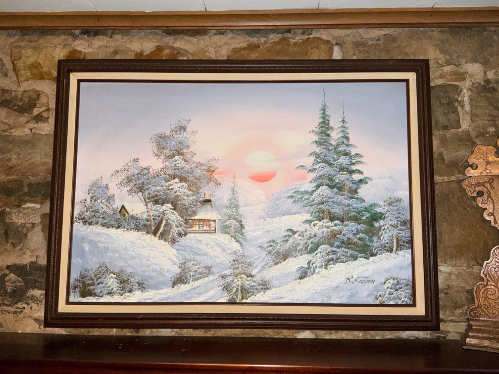 Framed Winter Landscape Painting Signed R. Cooper