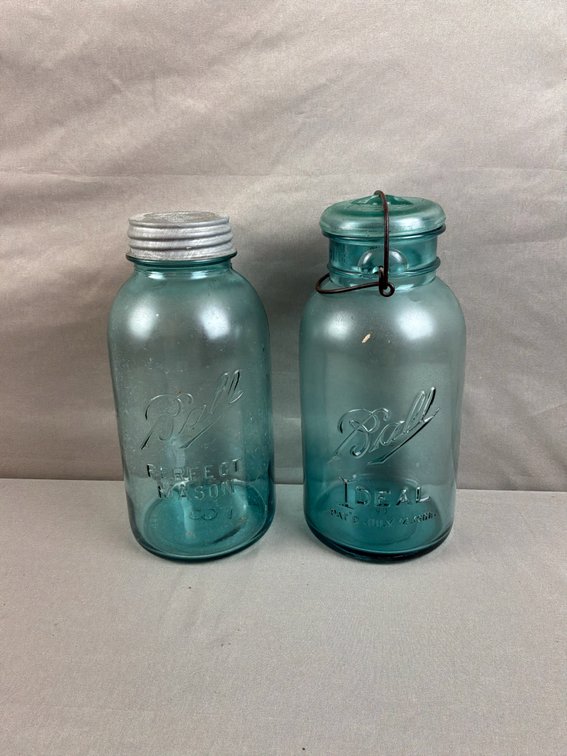 Ball Perfect Mason and Ideal Aqua Glass Canning Jars