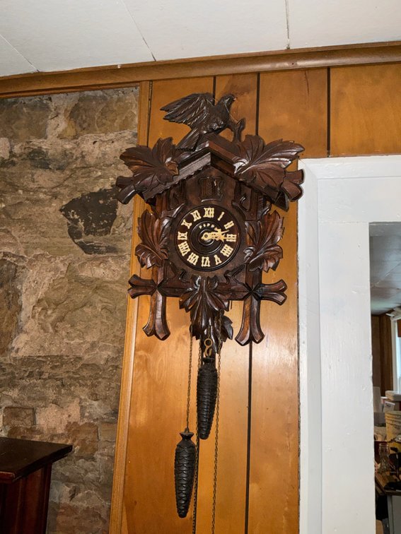 Carved Wood Cuckoo Clock with Bird Crest
