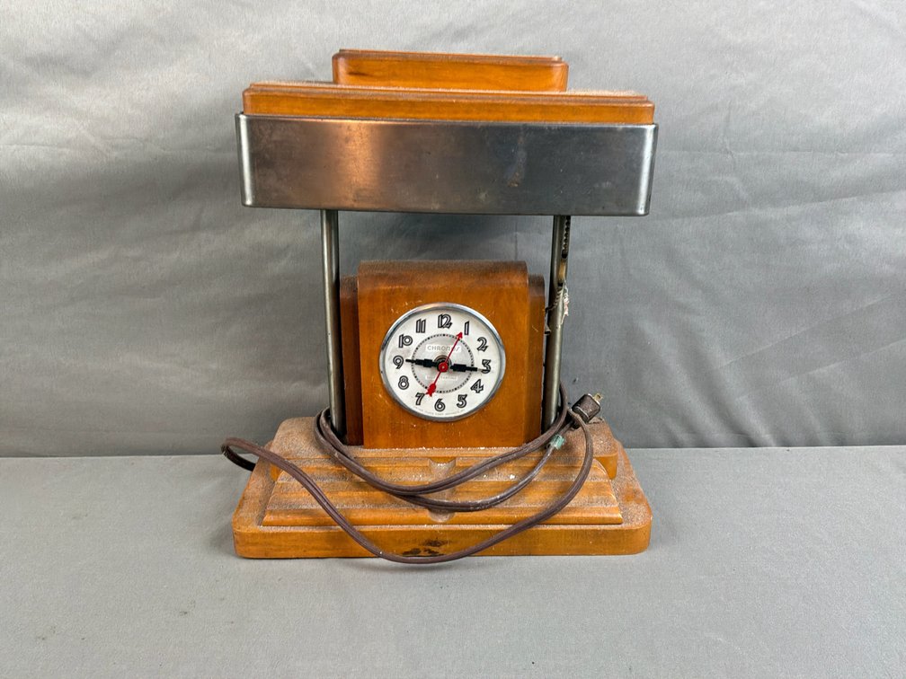 United Clock Corp. Chronos Wood and Metal Desk Lamp Clock