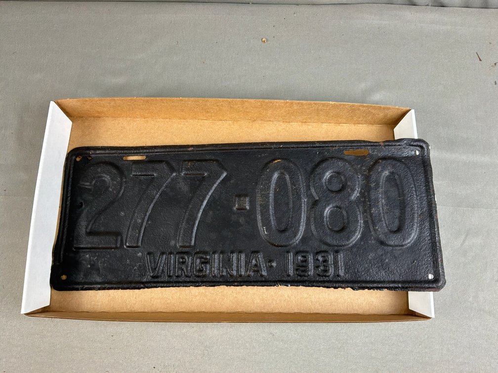 1931 Virginia Embossed Metal License Plate 277-080
