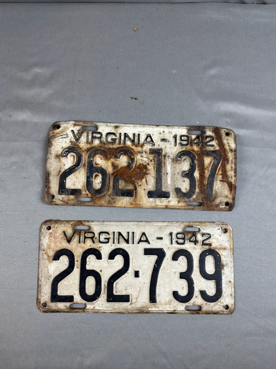 Two 1942 Virginia Embossed Metal License Plates