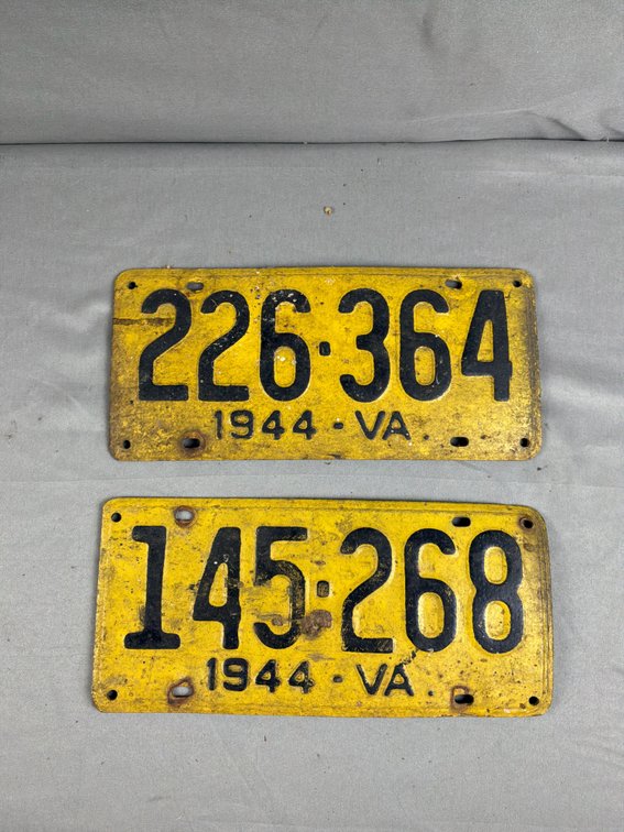 1944 Virginia Embossed Metal License Plates