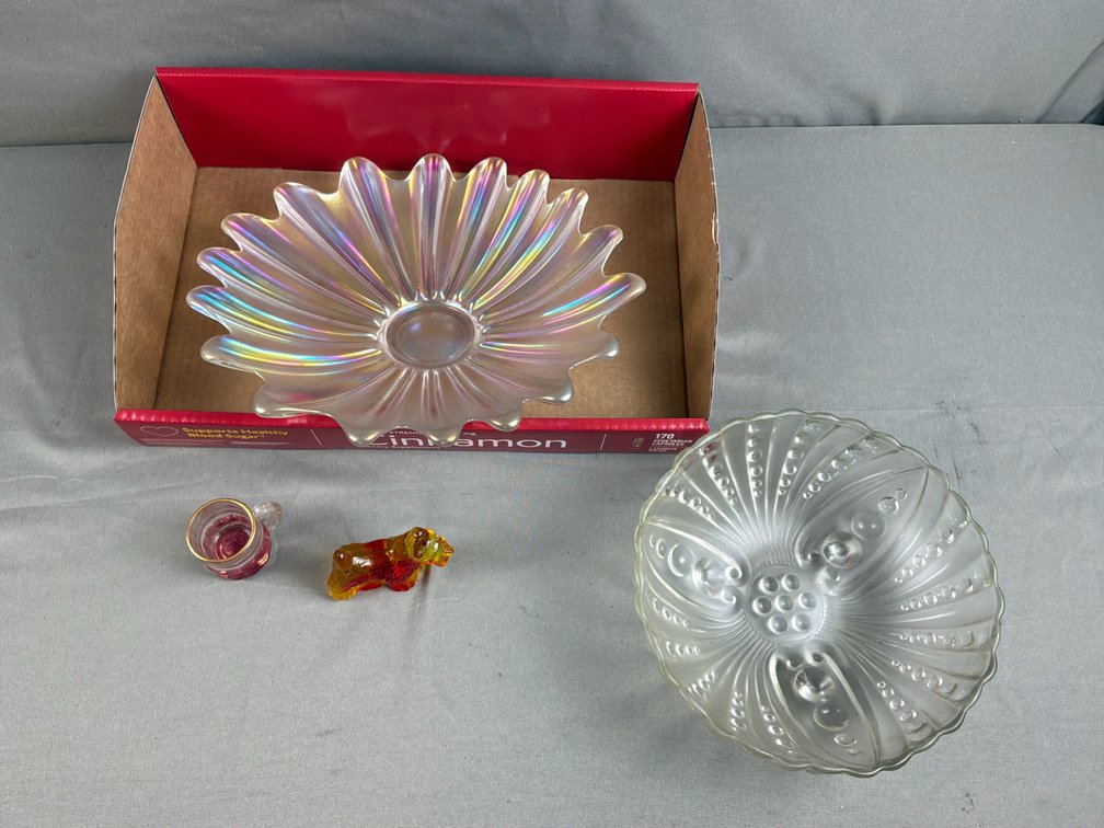 Glass Bowls, Miniature Mug, and Terrier Figurine