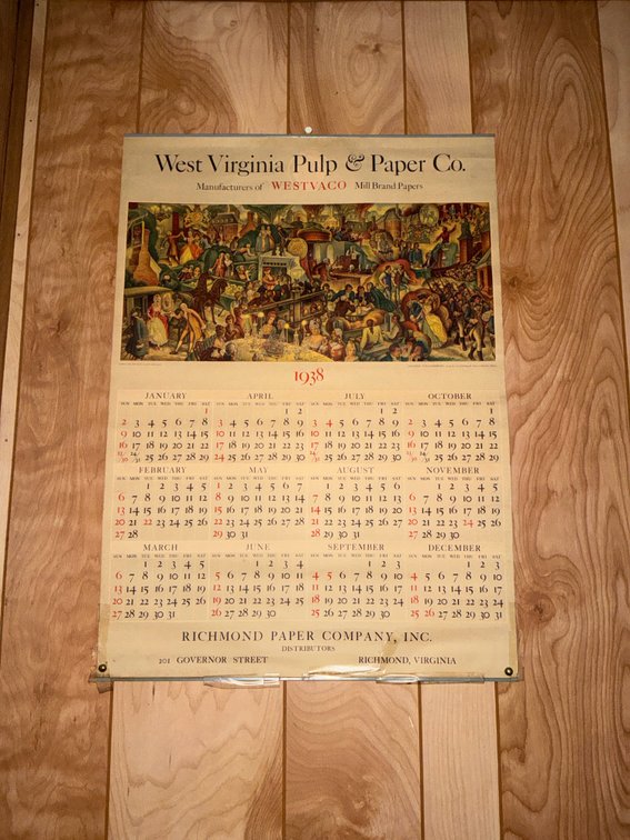 West Virginia Pulp & Paper Co. 1938 Wall Calendar