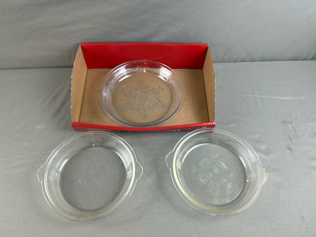Embossed Clear Pressed Glass Pie Dishes