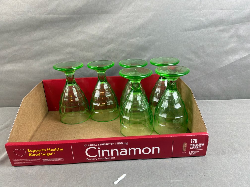 Green Pressed Glass Footed Goblets